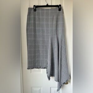 Alberto Makali Gray Plaid Asymmetrical Fringe Midi Skirt